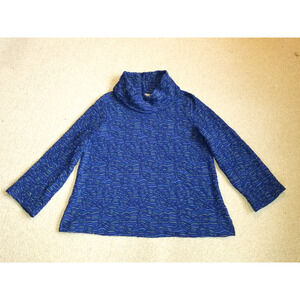 Womens Top-HABITAT-blue/green textured stretch knit cowl neck tunic BOHO artsy-L